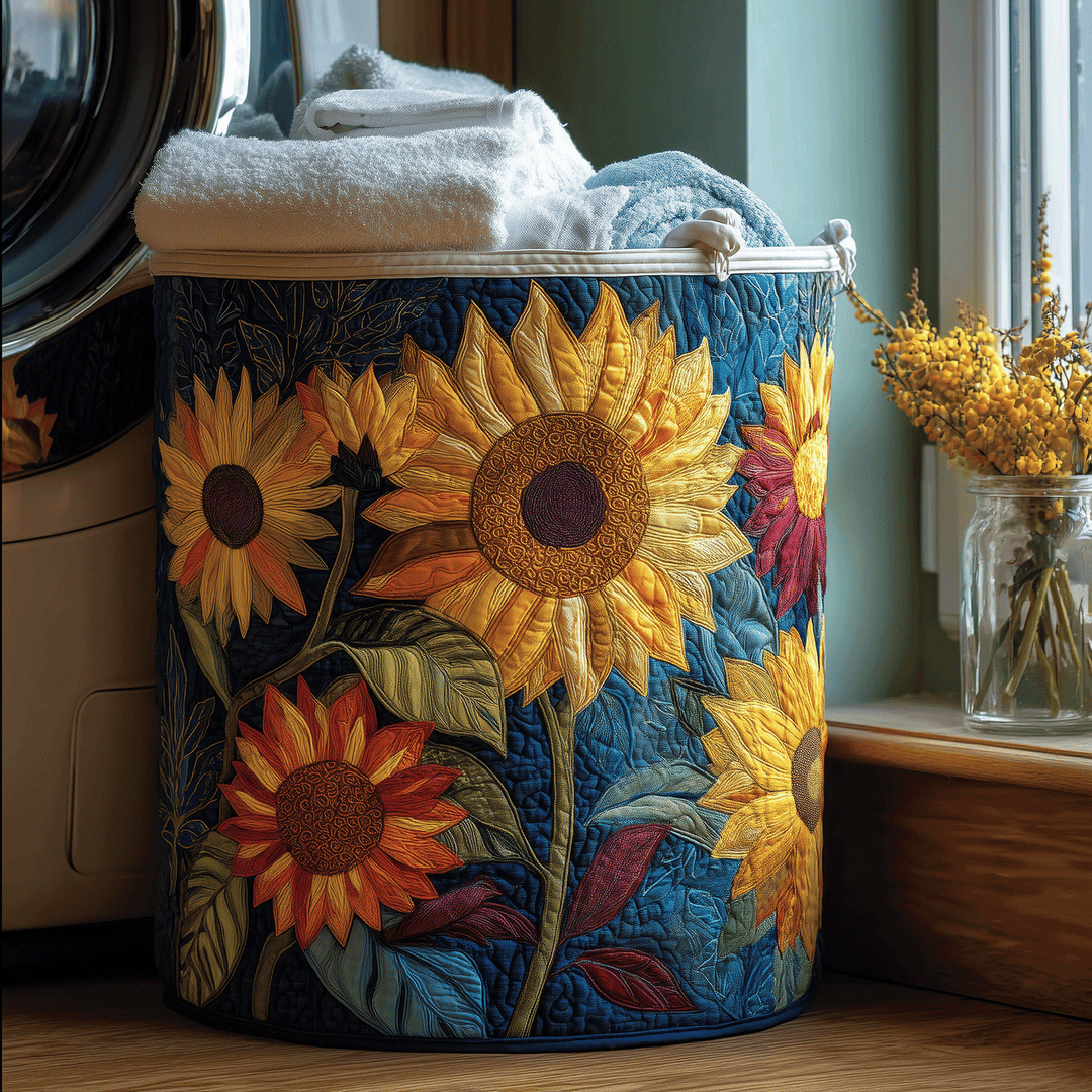 Sunny Flowers Quilted Laundry Basket