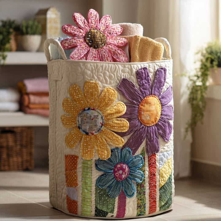 Vintage Flowers Quilted Laundry Basket
