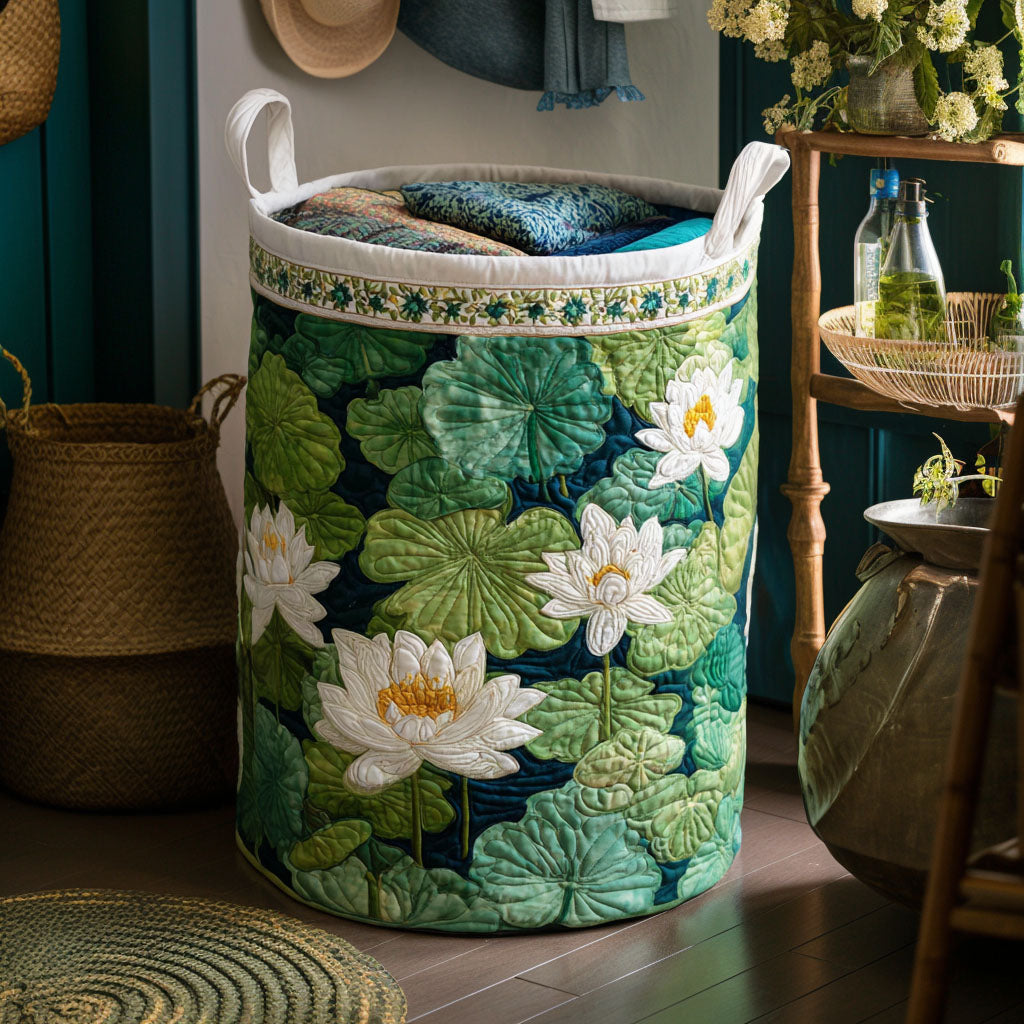 Water Lily Pond Quilted Laundry Basket