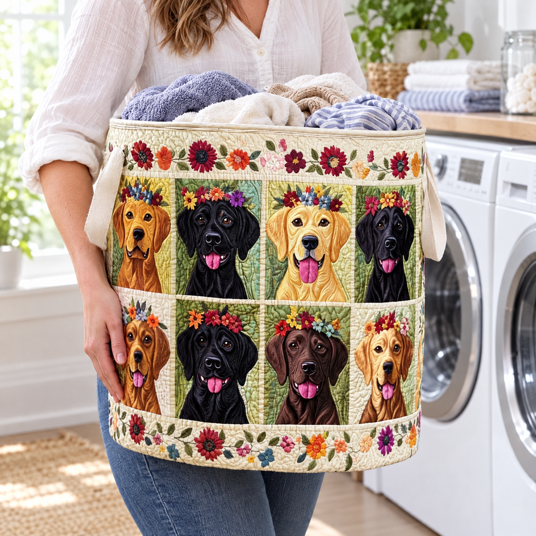 Labrador Quilted Laundry Basket